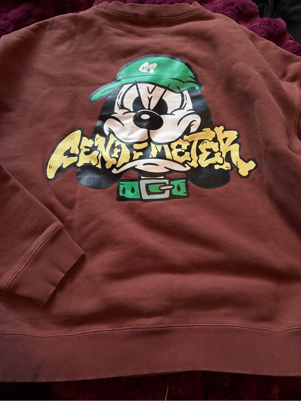 Centimeter Japanese Brown Embroidered Crewneck Sweater With Cartoon Print Medium